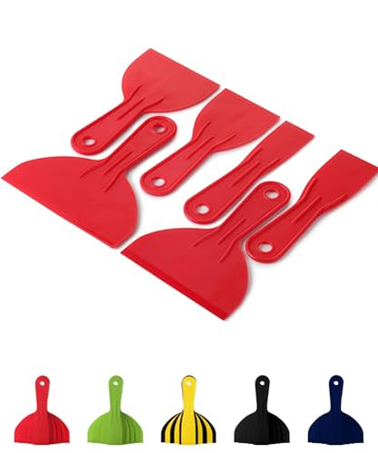 Bates 6 Pack Plastic Putty Knife Set - Paint Scraper, Spackle Tool, Spreader - color: Red, size: 1.5, 2, 3, 4, 5, 6 Inches, 6 Pack