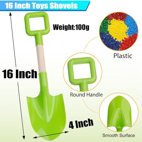 16" Kids Beach Spades Sand Shovels, Toys Gardening Tools Kit Sandbox Scoop Wood Handle Plastic Spade for Garden Sand Snow Backyard Summer Vacation for Kids Adults 2 Pack- Blue&Green - color: Blue