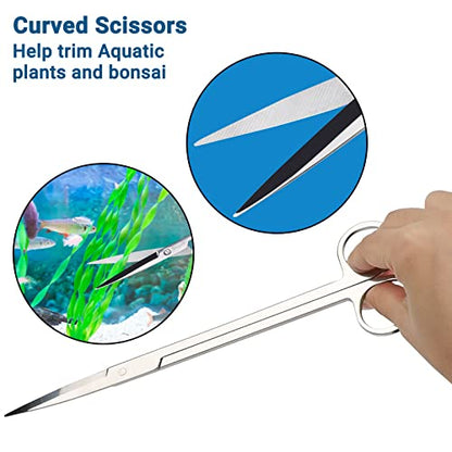 Segarty Aquarium Aquascaping Tools, 6 in 1 Stainless Steel Silver Aquascaping Tools Kit for Aquatic Plant Fish Tank, Long Scrapers Spatula Feeding Tweezers Curved Straight Scissors Aquarium Tools