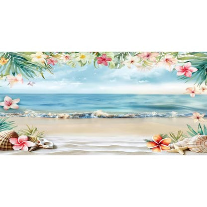 AWERT 36x18 inches Sea Beach Aquarium Background Blue Sky Seaside Beach Tropical Plants Flowers Shells Starfish Fish Tank Background Polyester Terrarium Background