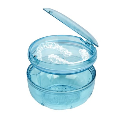 Retainer Cleaner Case,Double Layer Denture Cup for Soaking - color: Blue