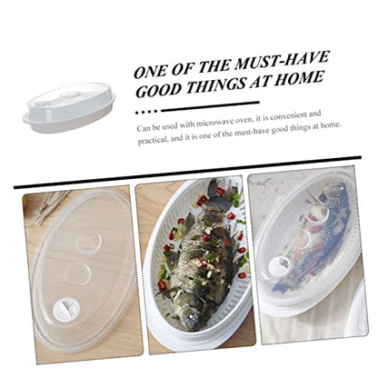 Luxshiny Household Fish Steaming Holder with Lid for Microwave Capacity Fish Steamer Plate with Vent Quick Heat Transfer and Food Steamer for Family Cooking
