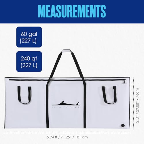 Houseables Fish Bag, Fish Kill Bag, Fishing Cooler, Insulated Carrier for Fishing, Cooling Gear, Big, Waterproof For Kayak, Transport, Weigh In, Catch, Ice, Tuna, Salmon, Bass, Trout, 41x16.5”, 72x30” - size: 72 x 30 Inch