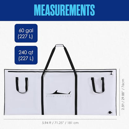 Houseables Fish Bag, Fish Kill Bag, Fishing Cooler, Insulated Carrier for Fishing, Cooling Gear, Big, Waterproof For Kayak, Transport, Weigh In, Catch, Ice, Tuna, Salmon, Bass, Trout, 41x16.5”, 72x30” - size: 72 x 30 Inch