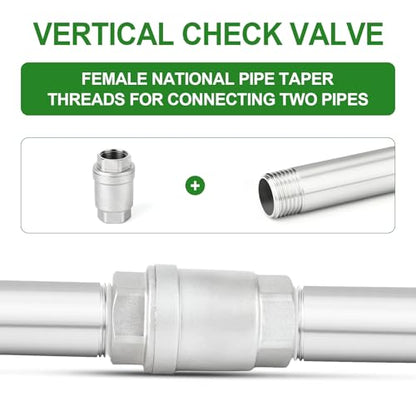 1PCS 304 Stainless Steel 1-1/2" Female Vertical Check Valve，Backflow Prevention, One Way Spring Check Valves CF8 WOG 1000 - size: 1-1/2"(Vertical)