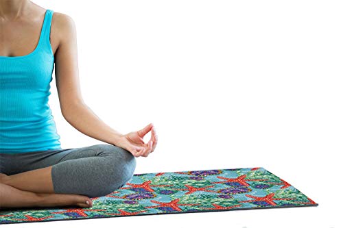 Lunarable Underwater Yoga Mat Towel, Floral Arrangement Under The Sea Starfish and Moss Pattern Abstract Nature Scene, Non-Slip Sweat Absorbent Yoga Pilates Workout Pad Cover, 25" x 70", Multicolor