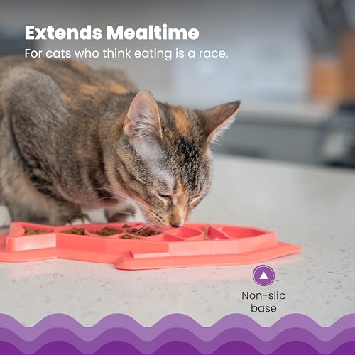 Catstages Fishie Fun Feed Mat – Non-Slip Slow Feeder Mat for Cats with Catnip, Crinkle Sounds & Engaging Play, ½ Cup Food Capacity, Pink