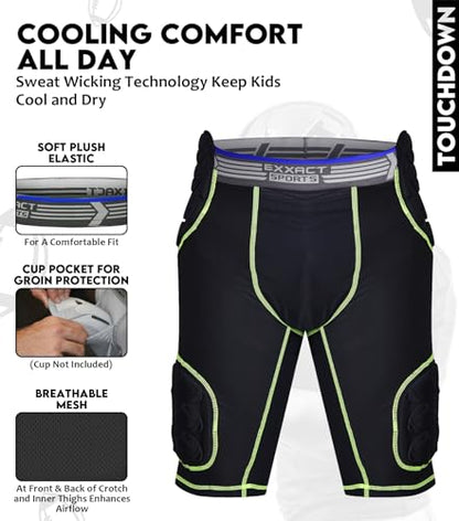 Exxact Sports Touchdown 5-Pad Youth Football Girdle with Cup Pocket - color: Black, size: Youth Large