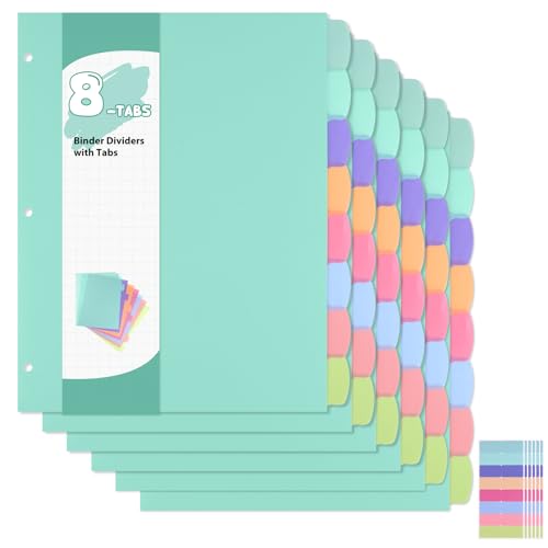6 Sets of 48Pcs Binder Dividers with Tabs, 8 Tab Dividers for 3 Ring Binder - Waterproof Plastic Notebook Dividers for Office, School(8.5 × 11 Inch) - color: Colorful (Green), size: 6 Set/48 Pcs