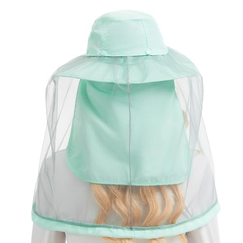 BASSDASH UPF 50+ Mosquito Sun Hat with Hidden Head Net and Neck Flap for Men Women Outdoor Fishing Hiking Camping - color: Pastel Teal