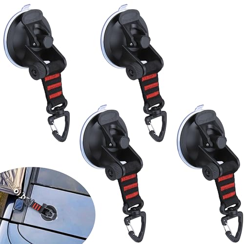 4 PCS Heavy Duty Suction Cup, Suction Cups with Hooks, Car Camping Accessories, Strong Suction Cups for Cars, Automotive Suction Cups for Car Boat Awning Camping Tent Trap