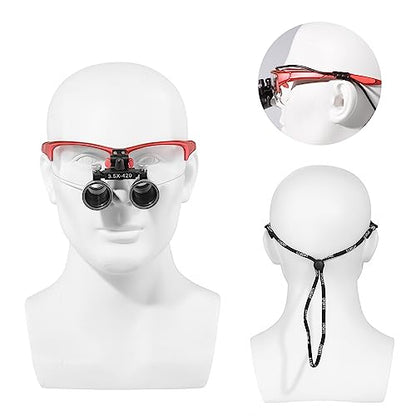 3.5x420MM Angle Adjustable Binocular Loupes Magnifier Glasses Loupes with Cloth Case (Red) - color: Red