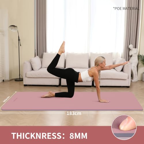 8mm Extra Wide 80cm Yoga Mat Non Slip - color: Dark Powder+Dark silve
