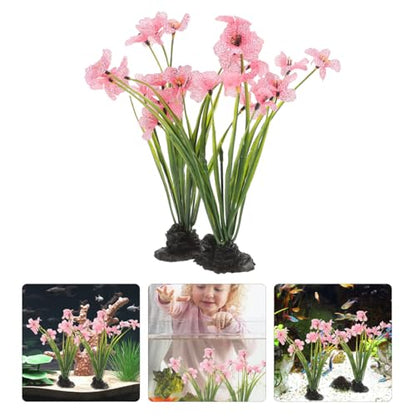 UKCOCO 2pcs Artificial Pink Aquarium Plants 2.16x1.77x8.25in Realistic Plastic Water Grass Decor Safe for Betta Fish Tanks Easy Install for Desktop & Large Aquariums