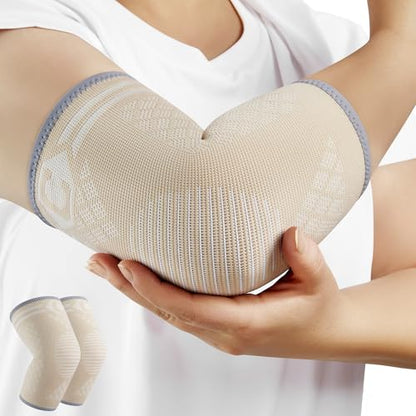 CAMBIVO 2 Pack Elbow Brace Compression Sleeve, Tennis & Golfer's Elbow - color: Beige, size: Medium
