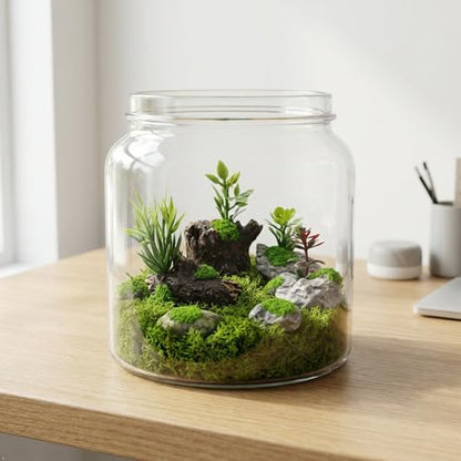 Kai Dream Miniature Fake Stone Rocks, Trees Stumps with Plants -7 Piece Decorative Landscape Ornaments for Fairy Garden Accessories, Zen Garden, Diorama
