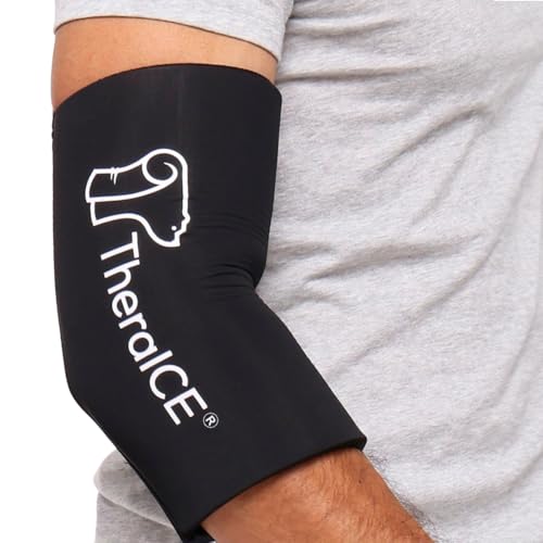 TheraICE Elbow Ice Pack Wrap, Tennis Elbow Compression Sleeve, Women & Men | Reusable Gel Cold Compression Therapy Soothes Golfers Elbow, Tendonitis and Cubital Tunnel , Flexible Slip-On Sleeve - color: Black, size: Large/X-Large
