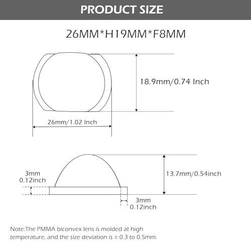 Double Convex Lens - 26mm Diameter, 8mm Focal Length, Optical biconvex Lens for Physics Experiments, Photography, Magnifying, and DIY Projects - Pack of 5pcs (26mm x 19mm xF8) - size: 26mm x 19mm xF8