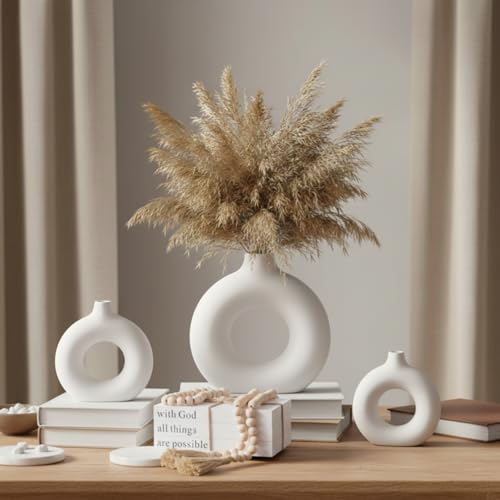 8 Pcs Rustic Vase Centerpieces Set Included Boho Ceramic Vase Decorative Books Wood Bead Garland with Tassels for Farmhouse Table Island Living Room Decor(with God All Things are Possible)