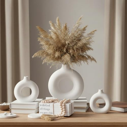 8 Pcs Rustic Vase Centerpieces Set Included Boho Ceramic Vase Decorative Books Wood Bead Garland with Tassels for Farmhouse Table Island Living Room Decor(with God All Things are Possible)