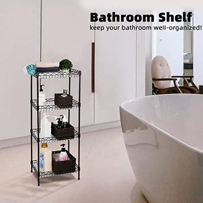 Storage Shelves, 4-Tier Wire Shelving Unit with Baskets Storage Rack Corner Shelf Shelving Adjustable Storage Shelf, 11.8" D x 15.7" W x 47" H, Black - size: 4-Black Net basket rack