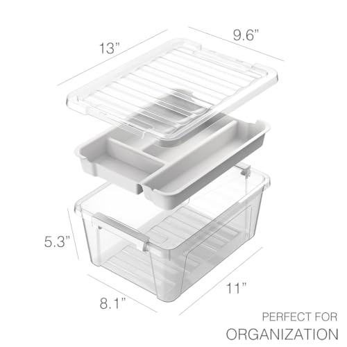 8-Quart Clear Plastic Storage Box with Removable Tray 2-Pack Craft Bins Organizers Containers