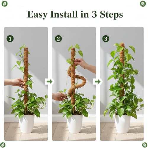 Moss Pole Monstera Plant Support - 2 Pack 28" Bendable Coco Coir Pole for Indoor Climbing Plants with Plant Sticks Support