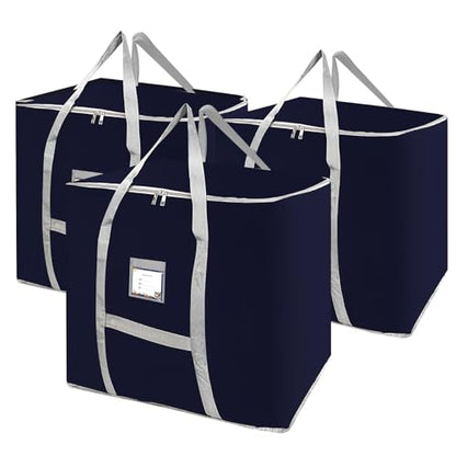 3 Pack 75L Heavy Duty Moving Bags, Large Tote Bags, Space Saving, for Storage & Moving, with Reinforced Handles & Sturdy Zippers (Blue)
