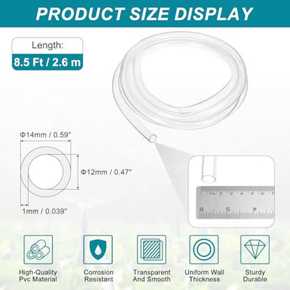 uxcell Clear PVC Tubing, 12mm ID x 14mm OD - 8.5ft PVC Tube Lightweight Vinyl Hose, Transparent Flexible Plastic Water Tubing for Air Oil Water Transfer Aquarium Irrigation - size: 12mm ID x 14mm OD