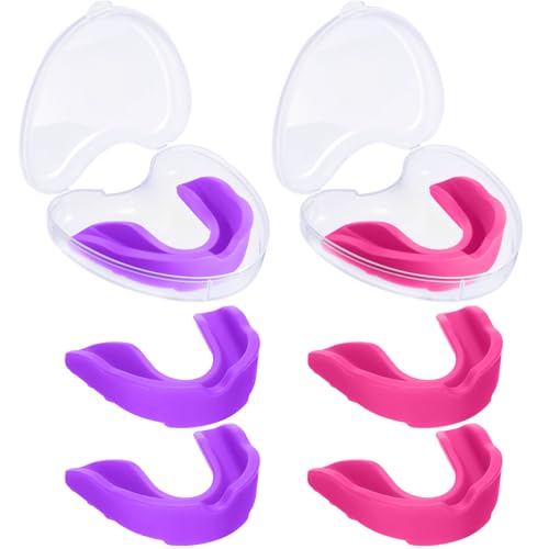 BBTO 6 Pack Kids Youth Mouth Guard for Football Sports, Boys Girls Mouthguard with Case, Soft Mouth Guard for Hockey Boxing Basketball, Ages 4+ - color: Rose Red,purple