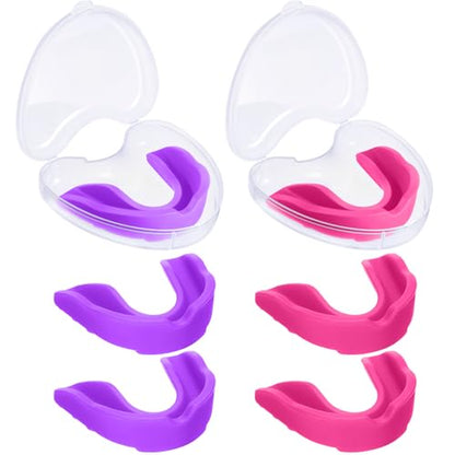 BBTO 6 Pack Kids Youth Mouth Guard for Football Sports, Boys Girls Mouthguard with Case, Soft Mouth Guard for Hockey Boxing Basketball, Ages 4+ - color: Rose Red,purple