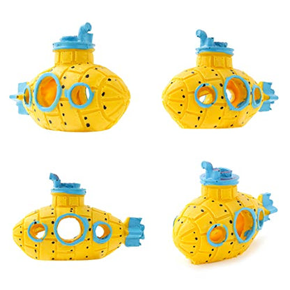 Resin Hollow Submarine Fish Tank Decorations Aquarium Shrimp Hideout Aquarium Ornament Hiding Cave Shelter for Shrimp Betta Lizards Hideaway Decor (Submarine Yellow)