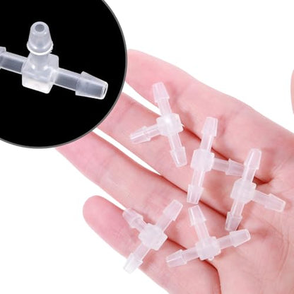 10 Pcs 1/8" Tee Connector 3 Way Equal Splicer Tee Fitting Hose Barb Splicer Plastic Hose Splitter Barb Tees Tube Adapter Fittings for Air Line Aquarium T Connector