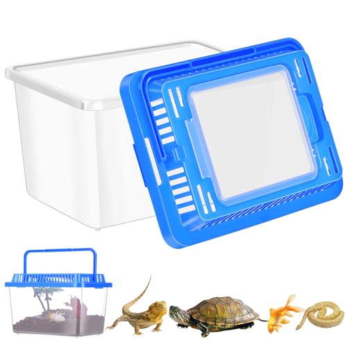 SEWACC Plastic Turtle Tank with Lid, Portable Aquarium Enclosure for Home and Travel, Clear Reptile Carrier Box for Goldfish and Lizards, Sturdy Pet Habitat