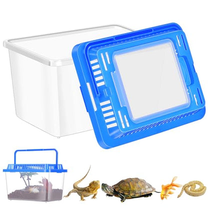 SEWACC Plastic Turtle Tank with Lid, Portable Aquarium Enclosure for Home and Travel, Clear Reptile Carrier Box for Goldfish and Lizards, Sturdy Pet Habitat