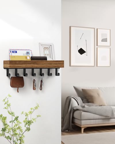 Key Holder Wall Mount Magnetic Adhesive - Key Hooks Rack with shelf - color: Rustic, size: Large