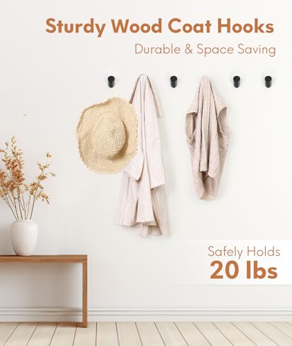 Optish Wood Wall Hooks for Hanging, 8 Pack Hat Hook for Walls, Coat Hook Wall Mount, Backpack Hooks for Walls, Bathroom Towel Hanger (Black) - color: Black