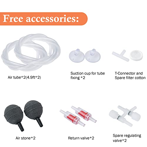 3W 80GPH Adjustable Aquarium Air Pump, Upgrade Quiet Oxygen Pump, Powerful Air Aerator for Fish Tank up to 120 Gallon