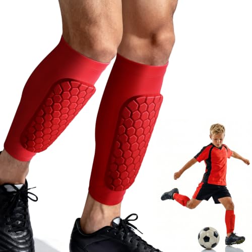 XZQTIVE Soccer Shin Guards Shin Defender for Kids Youth Adult, Ski Shin Guard Calf Compression Sleeve with Honeycomb Shin Pads - color: red, size: X-Large