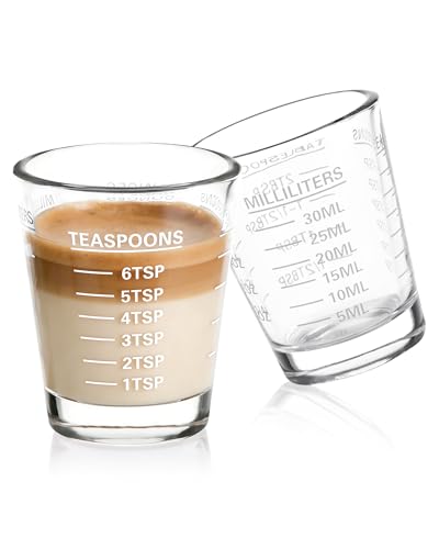 Shot Glasses Measuring Cup Set 2PACK Espresso Shot Glasses Liquid Heavy Glass 26-Incremental Measurement 1 OZ, 2 TBS, 6 TSP, 30 ML Kitchen Tools (White) - color: 2 Pack-White