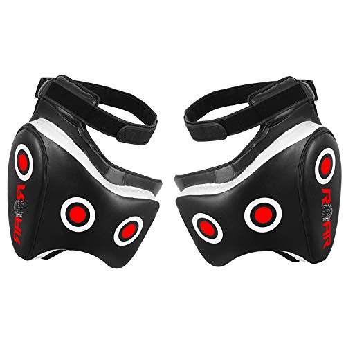 Kickboxing Thigh Pads Training Kick Muay Thai Leg Protector Guard (BLK/White, Pair)