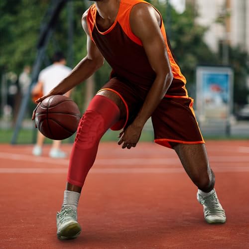 Knee Pads Compression Leg Sleeve Wrestling Volleyball Football Knee Pads, Knee Compression Sleeve for Youth Adult, 1 pair of Knee Sleeves ((#1) Red-2pcs,Large) - color: (#1) Red-2pcs, size: Large