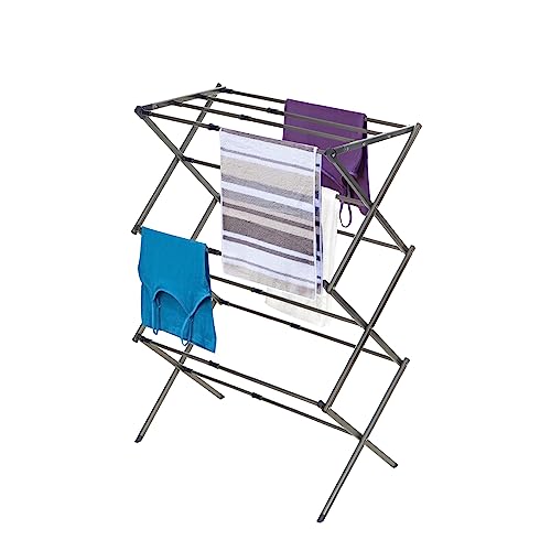 BLACK+DECKER 3 Tier Expandable Collapsing Foldable Laundry Rack for Air Drying Clothing, Space Saving Heavy Duty Lightweight Metal Drying Rack(Silver) - color: Silver