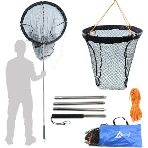 Large Collapsible Bridge Pier Fishing Net Landing Net with Rod, High Load Aluminum Ring Drop Net for Saltwater and Freshwater Pier Fishing Basket with 49.2 ft. Rope - color: Black, size: 23.6 x 23.6 x 27.5", style: 0.99*0.59 in Mesh