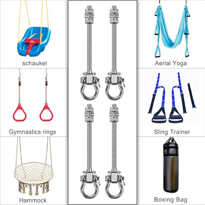 SELEWARE 4 Pcs Heavy Duty Bearing Swing Hangers Stainless Steel Swing Hooks | 7" x M2/5" Swing Bolt for Wood and Steel Beam, Swing Sets Hardware for Hammock, Yoga, Porch Swing, Heavy Bag, 1500LB Capacity - color: 4 Pack Bearing Hangers (7" X M2/5" Threade