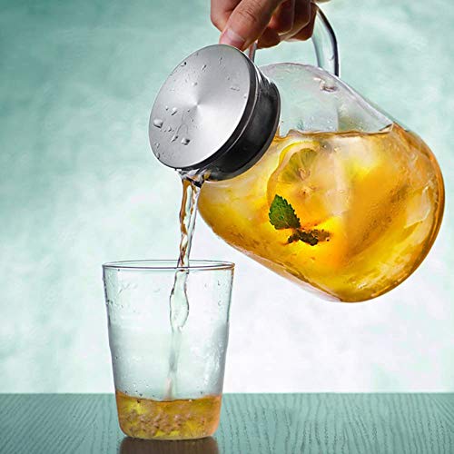 88OZ Glass Pitcher with Lid and Spout - High Heat Resistance Pitcher for Hot/Cold Water & Iced Tea (2.6L) - color: L 2.6L, size: 88 Ounces