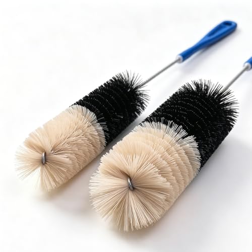 2 Pack 17 Inch Long Handle Bottle Brush, Narrow Neck Bottle Cleaner Brush with 2 Inch & 1.3 Inch Soft Nylon Bristles, for Water Bottles, Soda Bottles, Home Brewing, Kombucha, Spice Jars