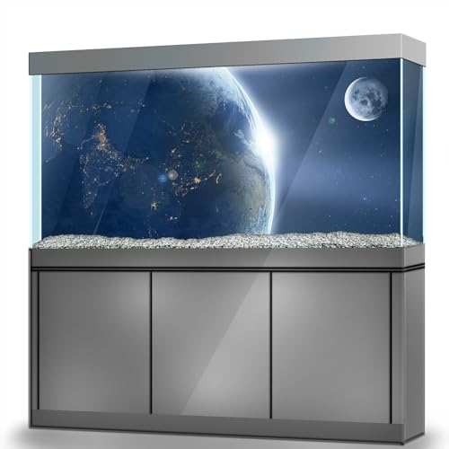 Aquarium Background Stickers - Earth, Moon, Stars, Space, Self-Adhesive Fish Tank Reptile Terrarium Decor Poster (60 x 40 cm / (23.6 x 15.7 inches)) - size: 60 x 40 cm / (23.6 x 15.7 inches)