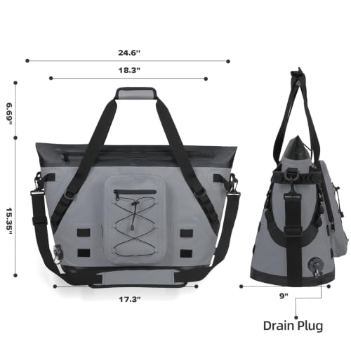 Insulated Fish Cooler Kill Bag with Flat Bottom-26x18 31x14 40x16 50x18 60x20 70x25 Inches Waterproof Fishing tackle Kill Cooler Bag - color: Dark Grey-26x18x9