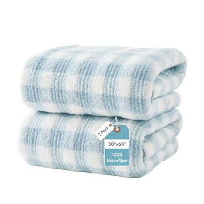 JML Bath Towels, 2 Pack, 30x60 in, Microfiber, Cationic Plaid Blue - color: Cationic Plaid Blue, size: 30 in x 60 in